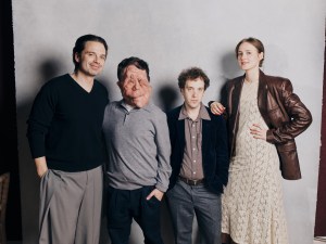 Sebastian Stan, Adam Pearson, Aaron Schimberg and Renate Reinsve at the Deadline Portrait Studio during the 2024 Sundance Film Festival on January 21, 2024 in Park City, Utah.